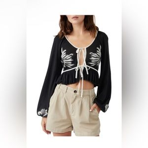 NWT Free People Elegant Lookout Tie Front Light Cotton Blouse Summer Cardigan XS